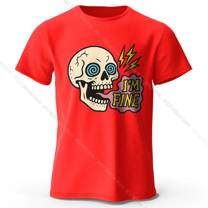 Men's I Am Fine Printed T-Shirt 100% Cotton Oversized Sarcastic Graphic Tees for Women Summer Tops Mood Streetwear
