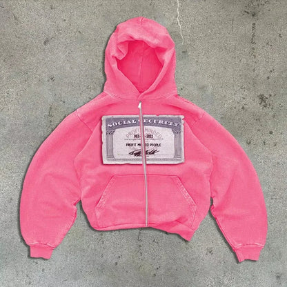 Hip-hop retro autumn casual zipper hoodie personalized pattern print Harajuku street style men's and women's sweatshirt y2k