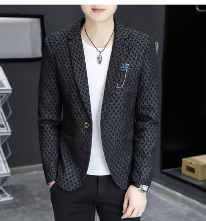 2024 Autumn New Fashion Handsome Men Business Leisure Banquet Shopping Slim-fit Korean Suit  Costume Croisé Homme  Blazer