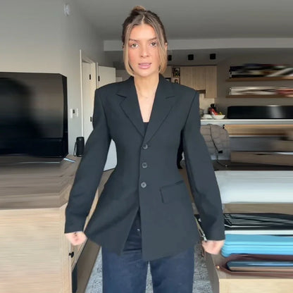 Casual Single-breasted Suit Jackets 2026 Spring New Female Elegant Lapel Full Sleeve Blazers Coat Women's Waist-cinching Outwear