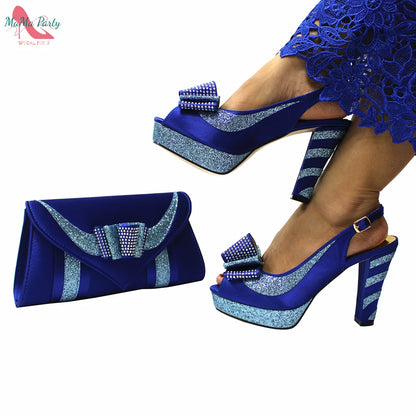 2021 Specials Design Black Color Nigerian Women Shoes and Bag Set High Quality Slingback Sandals with Appliques for Wedding