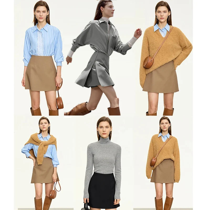 Minimalism Casual Shorts Skirts Women High Rase 2024 Autumn New Fashion Commuter Lady Straight Blazer A-Line Skirt 12343035