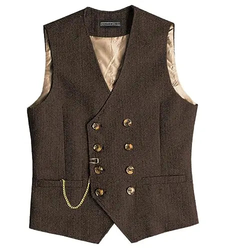 Men Suit Gray Vintage Double Breasted Blend Waistcoat For Wedding Groomsmen Banquet Men Coat
