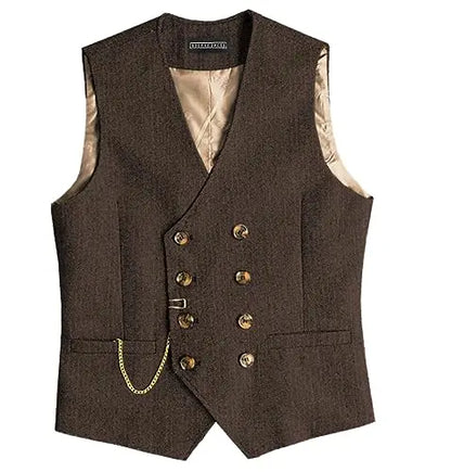 Men Suit Gray Vintage Double Breasted Blend Waistcoat For Wedding Groomsmen Banquet Men Coat