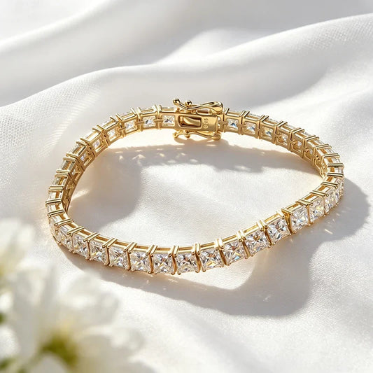 Bracelet de tennis en Moissanite de 4*4mm couleur D, taille princesse, bijoux hip-hop pour homme, chaîne carrée pour femme, en argent pur 925 véritable