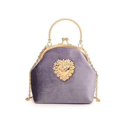 Chains Velvet Frame Heart Dinner Hand Bags Diamonds High Quality Shoulder and Crossbody Bags for Women 2024 Fashion Hot Sale