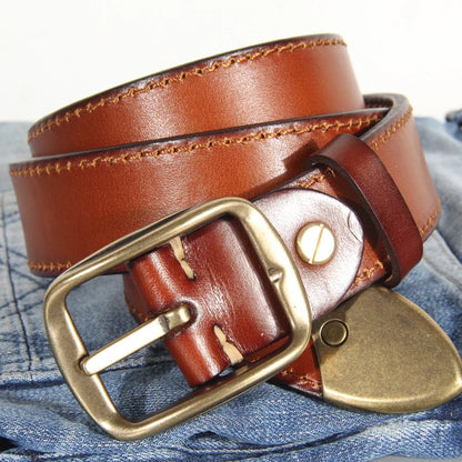 Extra Thick Double-sided Men's Belt Tactical Personalized Jeans Belt Genuine Leather Men's Pure Copper Pin Buckle Luxury Belt