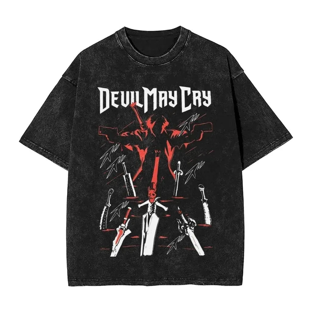 Devil May Cry 3 Dante Awakening Vintage Washed Tee, Double Sided Design, Front Dante Character Game Title Women And Men T-Shirt