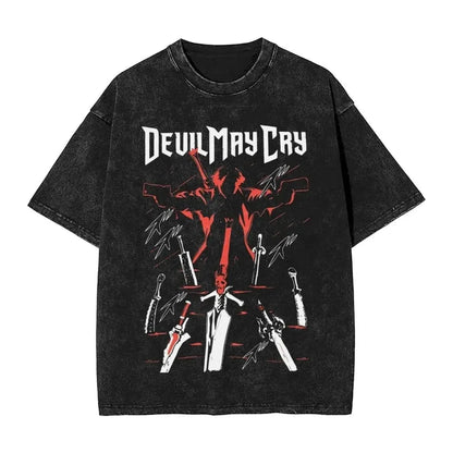 Devil May Cry 3 Dante Awakening Vintage Washed Tee, Double Sided Design, Front Dante Character Game Title Women And Men T-Shirt