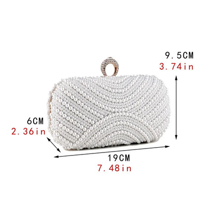 Beading Women Evening Bags Vintage Small Chain Shoulder Handbags Pearl Diamonds Metal Ladies Clutch Handbags