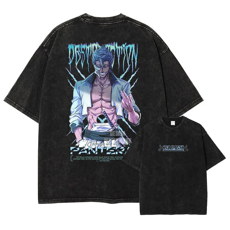 Japan Anime Bleach Aizen Sousuke Graphic Tee Men Oversized Washed Tshirts Manga Casual T Shirt Harajuku Male Cotton T-shirt