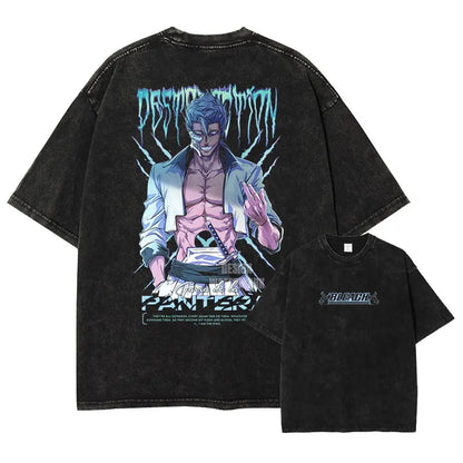 Japan Anime Bleach Aizen Sousuke Graphic Tee Men Oversized Washed Tshirts Manga Casual T Shirt Harajuku Male Cotton T-shirt