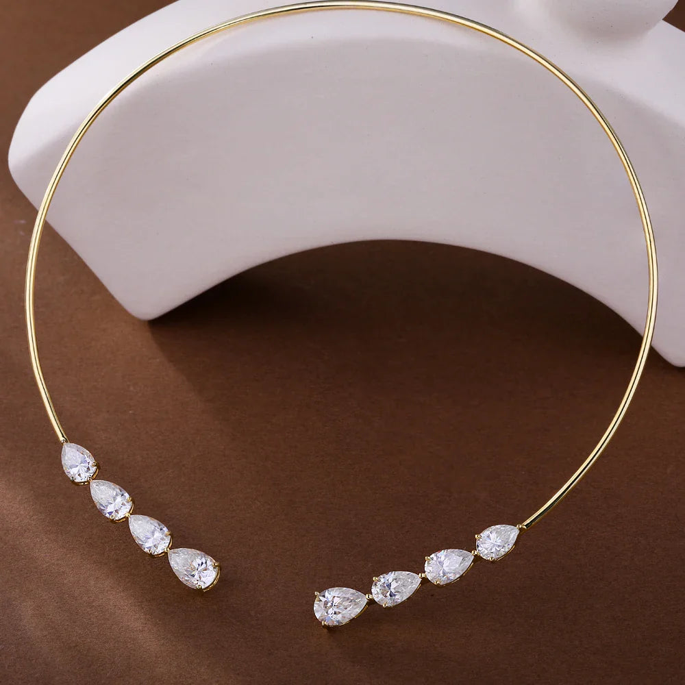 24cttw WaterDrop Moissanite Diamond Open Choker Necklace  925 Sterling Silver Pear Cur Diamond Cuff Collar Necklace for Women