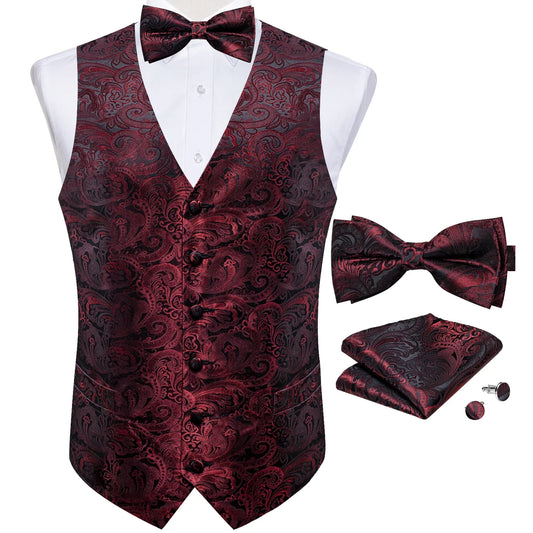 Suit Vest for Men Wedding Party Silk Waistcoat Bow Tie Handkerchief Cufflinks Tuxedo Gilet Men Clothing Wholesale