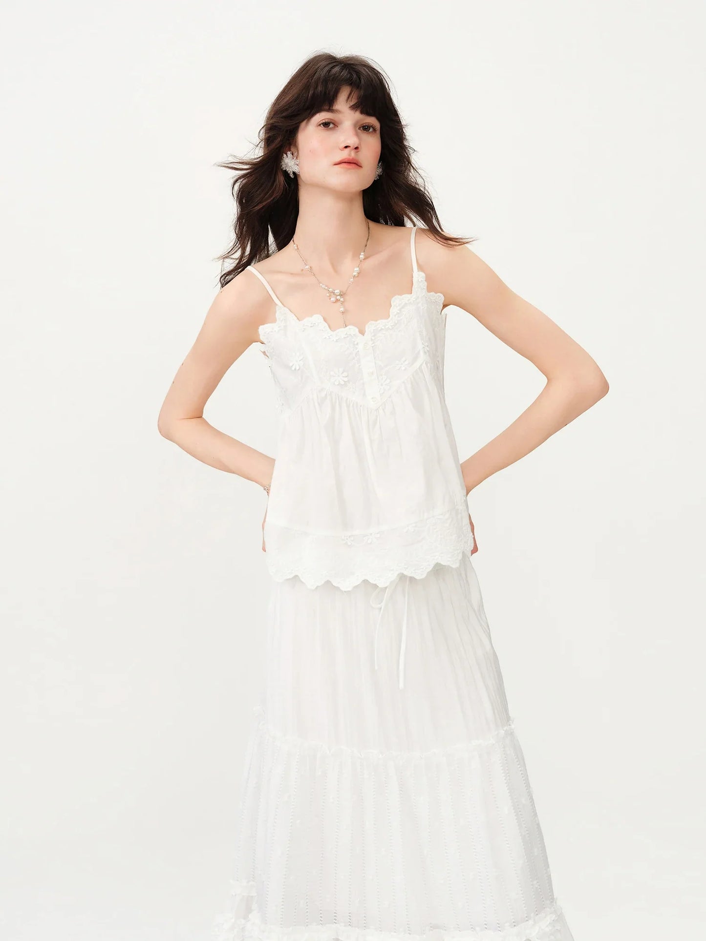 Women's Summer Cotton Embroidered Camisole Tank Chic Inner Layer Lightweight Breathable Casual Elegant Top