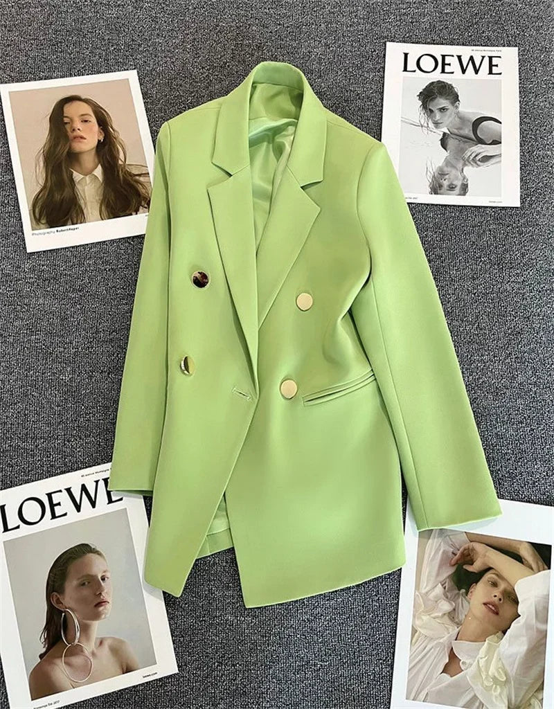 Spring Autumn High Quality Long Sleeve Female Blazer Double Button Jacket Ladies Business Work Wear Formal Coat Women Outerwea