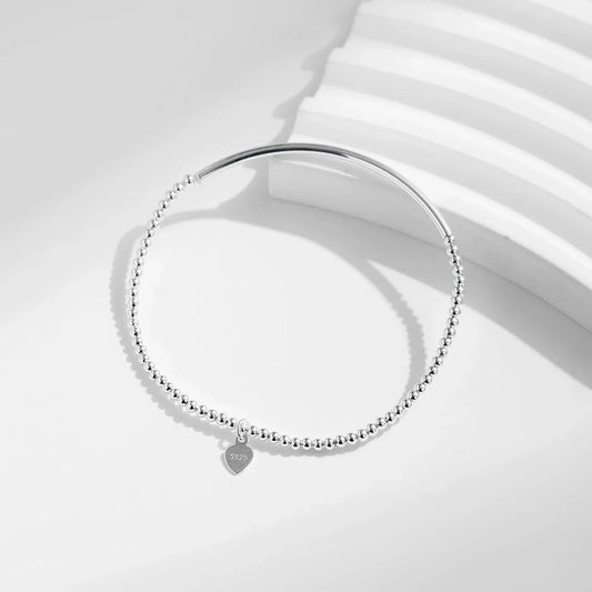 Bracelets à Perles Simples Élastiques et Ajustables en Argent Sterling 925, Breloques Cœurs, Bijoux Fins Empilables pour Femmes, Idée Cadeau