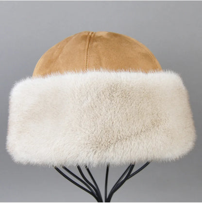 Hot Sale Faux Mink Fur Hat Winter Genuine Baseball Cap Russia Fashion Elegant Lady Warm Faux Fur Ball Straw Hat