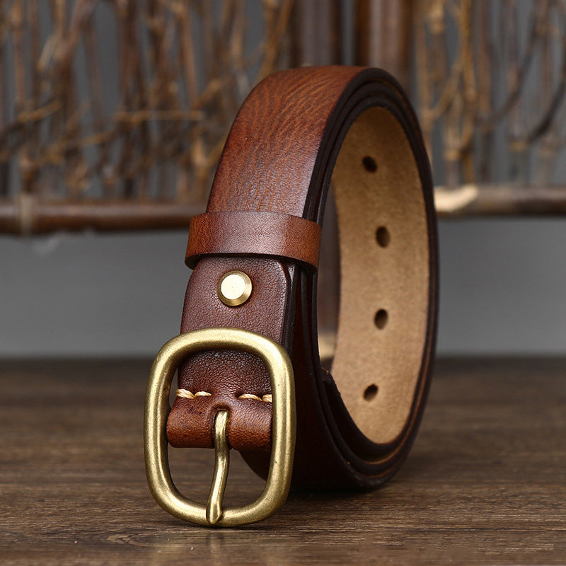 2.8CM Ladies Thick Cowhide Copper Buckle Genuine Leather Jeans Belt Women High Quality Retro Luxury Cintos Female Waistband