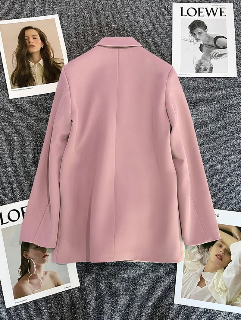 Casual Small Suit Jacket Women Fashion Loose Metal Double-Breasted Blazer Coat Korean Occupation Office Formal Lapel Blazers