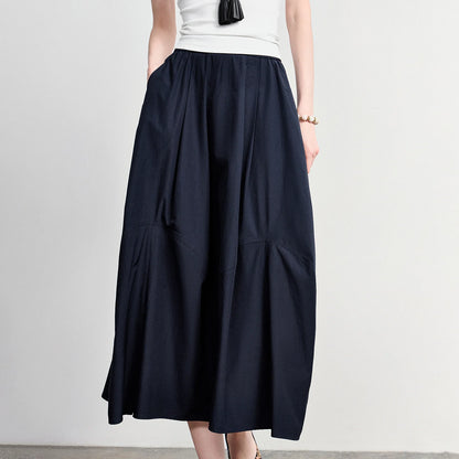 Women's A-Line Bud Skirt 2026 Summer New Split Detail Retro Puff Midi Skirt, Lightweight Outdoor Wear