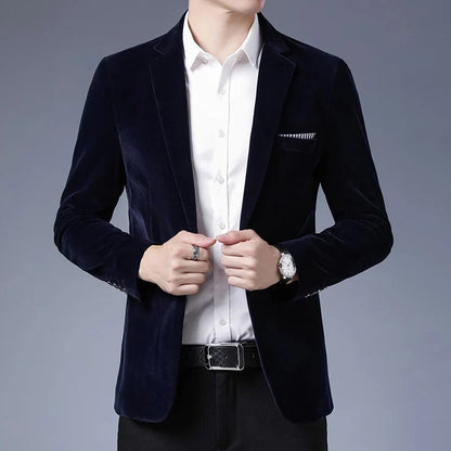 Plus Size 5XL-M Autumn Winter Velvet Men Suit Jacket Fashion Men's Wedding Dress Jacket Casual Slim Blazer Formal Evening Dress