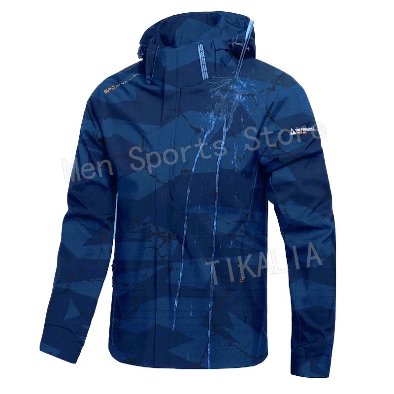 Men’s Outdoor Hiking Jacket Waterproof Windbreaker Hooded Coat Lightweight Sportswear for Camping Trekking Climbing Travel