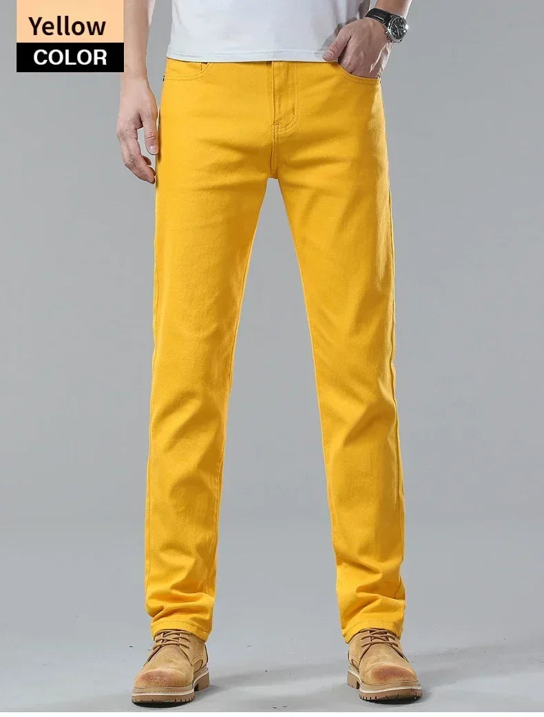 5 Colors 98% Cotton Stretchy Jeans Men's Mid-waist Straight Pencil Denim Trousers Brand Clothing Personality Fashion Male Pants