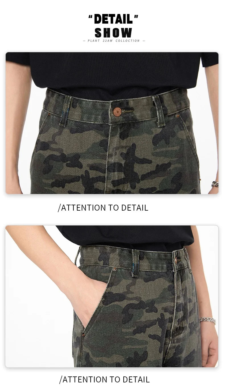 Tall Pants for Slim Thin Skinny Men Y2K Straight Wide Leg Cotton Cargo Pants Camouflage Extra Long Length Trouser Male Vintage