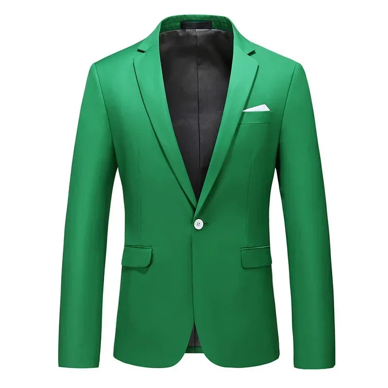 New Men Pure Colour Business Social Office Suit Slim Fit Jacket Fashion Simple Groom Wedding Tuxedo Dress Blazers Coats
