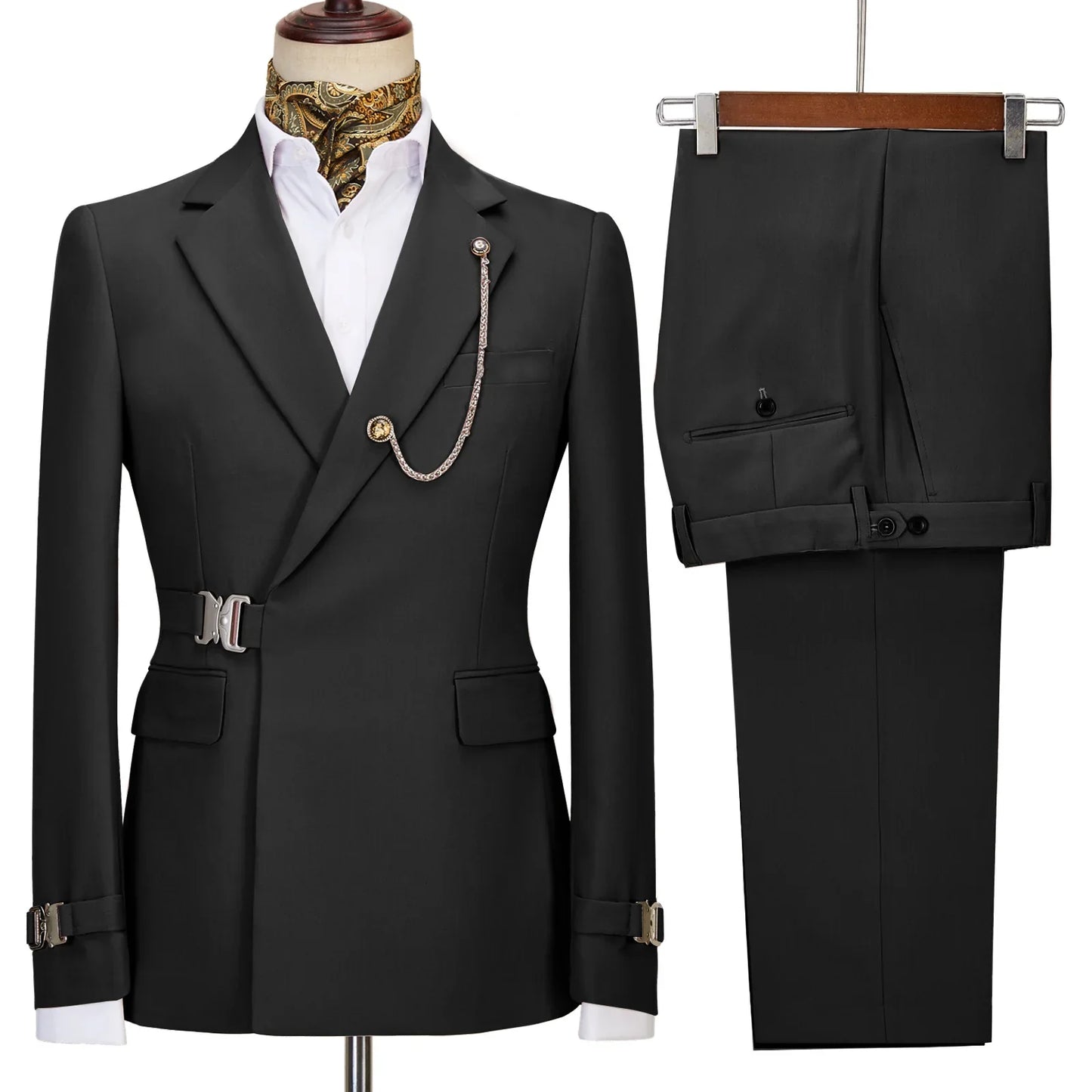 New casual Black men's suits slim two-piece business Korean version of the groom and best man wedding dress