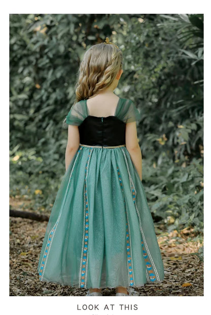Girls' Summer Anna Frozen Baby Dress Child Green Dress Up Halloween Costume for Kids Princess Party Cosplay Dresses 2 to 8 Years