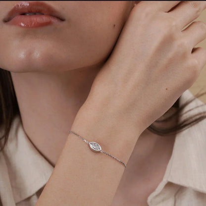 1/2CT Marquise Pear Cut Moissanite Solitaire Link Bracelet Women s925 Silver Bezel Setting Lab Diamond Bridal Wrist Chain