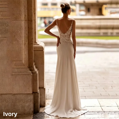 Modern Lace Mermaid Wedding Dress V-Neck Spaghetti Straps Open Back Applique Sleeveless Bridal Gown Vestidos De Novia Customized
