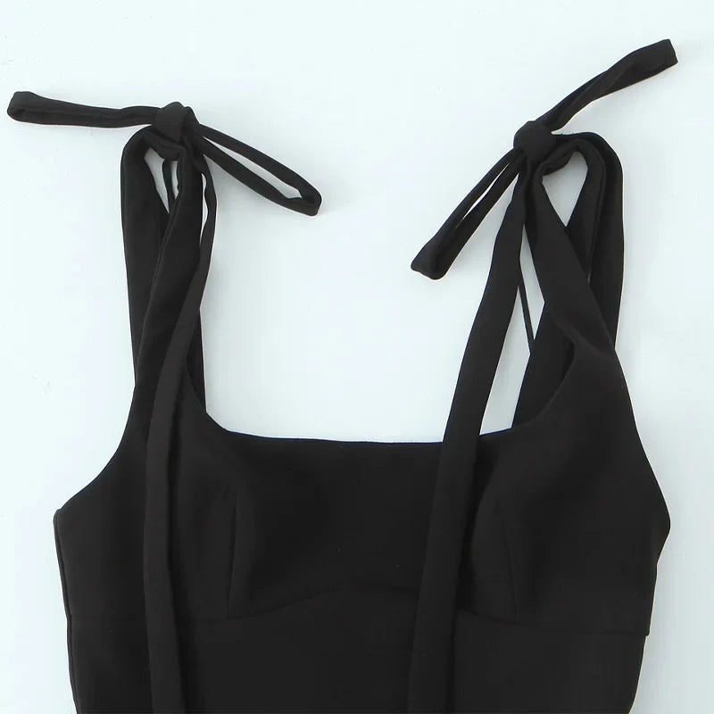 Women Fashion Solid Lace Up Backless Zipper Mini Dress Vintage Straps Square Collar Female Chic Lady Dresses
