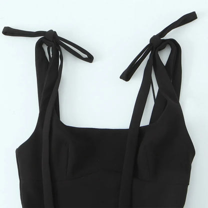 Women Fashion Solid Lace Up Backless Zipper Mini Dress Vintage Straps Square Collar Female Chic Lady Dresses