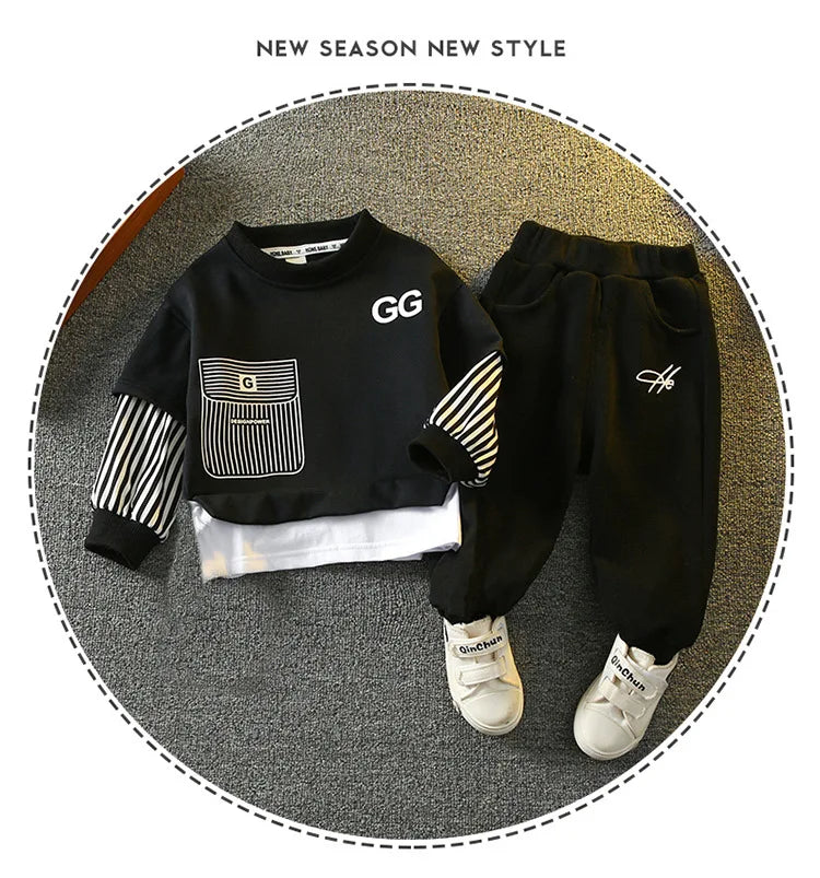 Spring Autumn Girls Boys Striped Patchwork Workout Sweatshirt+Sweatpant Set School Kid 2PCS Tracksuit Child Jogger Outfit 3-14Yr