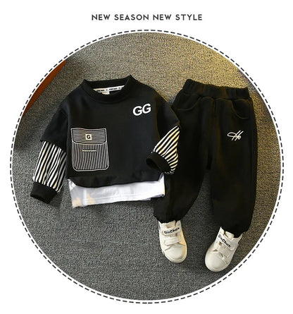 Spring Autumn Girls Boys Striped Patchwork Workout Sweatshirt+Sweatpant Set School Kid 2PCS Tracksuit Child Jogger Outfit 3-14Yr