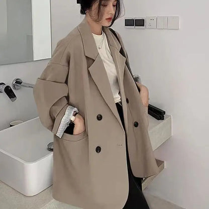 Oversize Blazers Women Long Sleeve Black Suit Streetwear Korean Chic Loose Jacket Spring Autumn Coat Double-breasted Tweed New