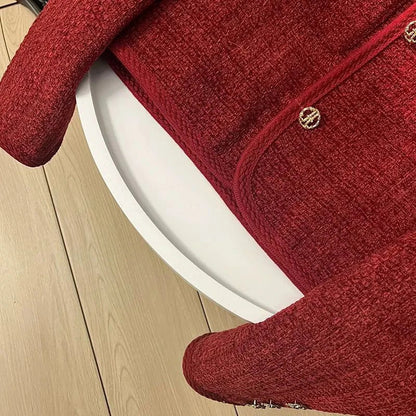 Spring Autumn New Single Breasted Pockets Round Neck Short Women Suit Jackets Long Sleeve Black WineRed Ladie Blazer Tops Trend