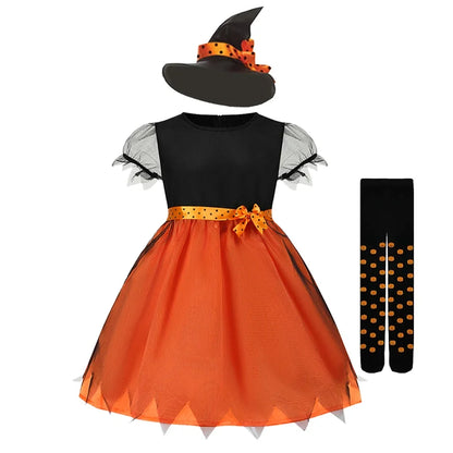 2026 Children's Pumpkin Costume Role Playing Girls Dress Carnival Party Halloween Cosplay Performance Kid Outfit