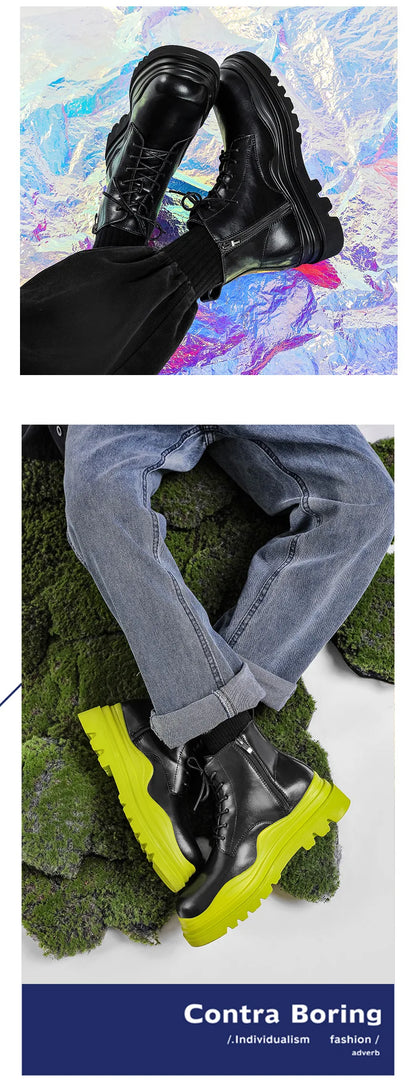 Fashion Mens Sheoes Platform Chelsea Boots Thick Bottom Split Leather Ankle Boots Male Footwear Round Toe Short Boots