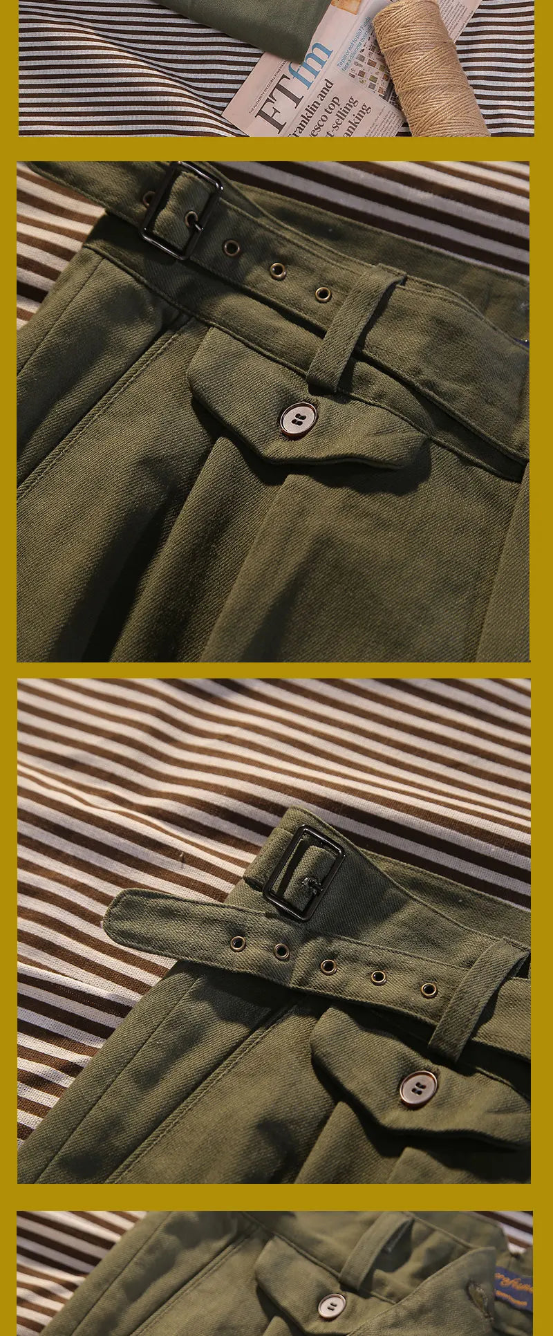 Spring and summer new silhouette leisure pants air eye olive green cotton Slim straight nine pants men