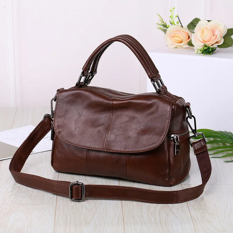 Women Natural Leather Handbags Female Bag High Quality Solid Color Zipper Shoulder Crossbody Bag Cowhide Tote Top-Handle Bags