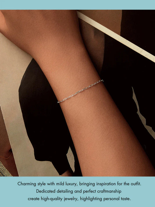 Bracelets Chaîne Carrée en Argent Sterling 925 Massif pour Femmes, Bracelets Basiques Faits à la Main Plaqué Or Blanc Cadeau d'Anniversaire