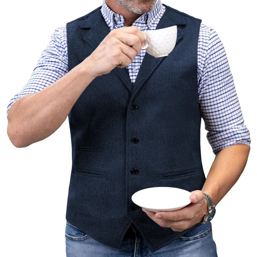 Men Vest Brown Herringbone Single Button With Lapel Waistcoat For Wedding Party Banquet Prom Business Work Casual Daily Men Vest
