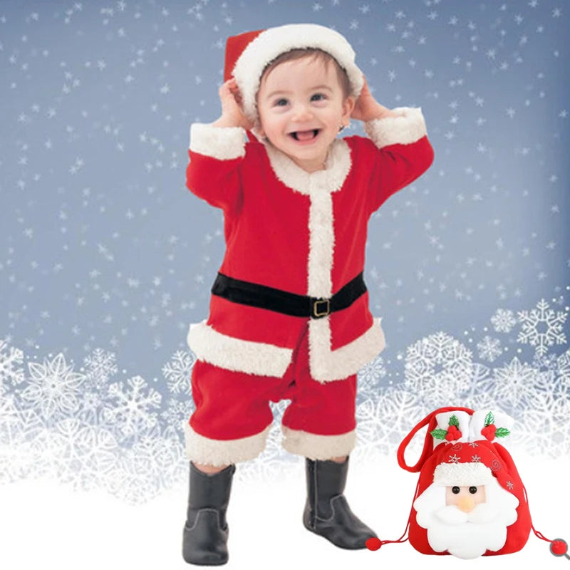 2025 Baby Girl Boy Christmas Costumes Red Santa Claus Suit Festival Halloween Cosplay Sets Christmas Baby Clothes