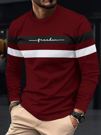 2026 Autumn Men's T-Shirt Clothing Fashion Oversized Crew Neck Long Sleeve T-Shirt Top Simple Casual Stripe T-Shirts For Men
