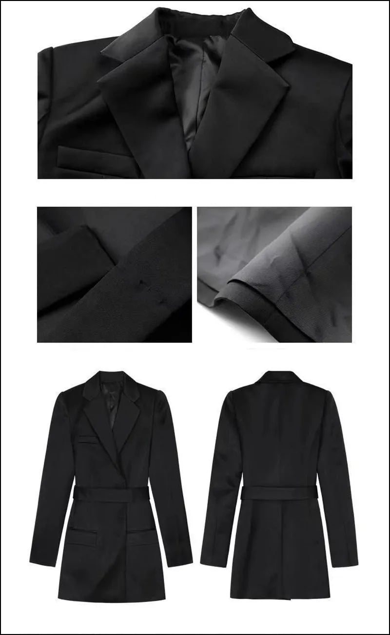 Autumn New High End Waist Slim Blazer Jacket Women Casual British Mid Length Black Suit Coat Woman Elegant Chic Office Blazers