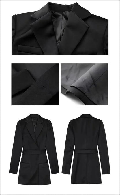 Autumn New High End Waist Slim Blazer Jacket Women Casual British Mid Length Black Suit Coat Woman Elegant Chic Office Blazers